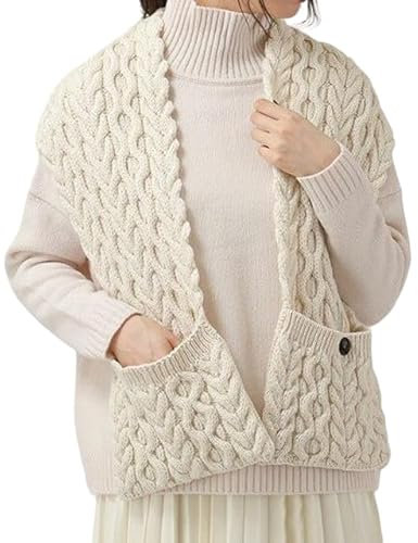 Aran Woollen Mills Carraig Donn 100% Supersoft Merowolle Knopf-Taschenschal, in Natur/Holzkohle (Natur)