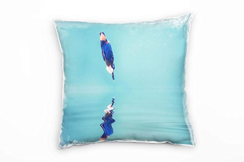 Paul Sinus Art Tiere, Eisvogel, türkis, blau, orange Deko Kissen 40x40cm für Couch Sofa Lounge Zierkissen - Dekoration zum Wohlfühlen