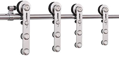 CCJH 6.6FT/201cm Stainless Steel Tube Sliding Barn Track Double Door Hardware Kit for Wood Door