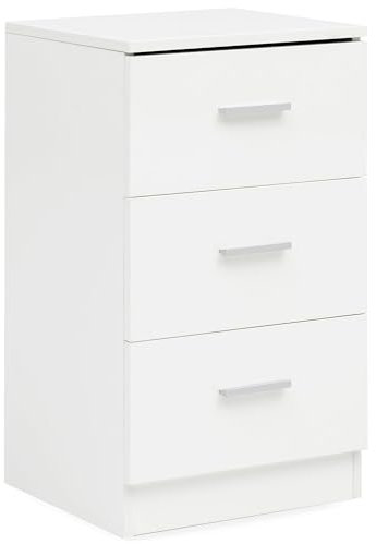 FineBuy Nachttisch 38x66,5x35cm Holz Nachtkonsole Hochglanz, Nachtkästchen für Boxspringbett, Schlafzimmer Bett Tischchen, Nachtschrank mit 3 Schubladen, Bett Kommode Boxspring