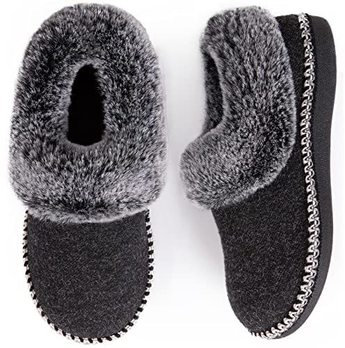 EverFoams Women's Bootie Slippers Warm Soft Comfy Memory Foam Non-slip Indoor House Shoes with Fluffy Collar Black Size 9 UK