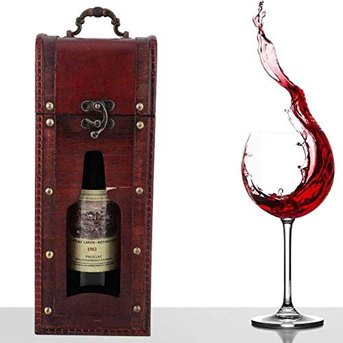 Hztyyier Vintage Wooden Wine Box, Decorative Rustic Display Bottle Box for Wedding and Anniversary, 5.3 x 4.9 x 13.6in