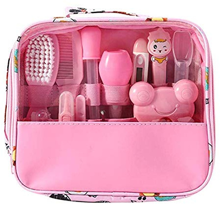 13-teiliges Baby Pflege Produkte Neugeborenes Baby Nagel Haar Gesundheitspflege Thermometer Pflegenbürsten Ausrüstung Baby Pflegeset (Pink)