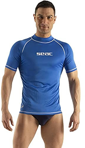 Seac T-Sun Short Man, Camiseta de protección Rash Guard para esnorkel y natación anti UV, azul, S