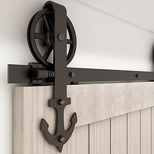 TSMST 213CM Schiebetürsystem Komplett Set für Schiebetüren Schwarz Schienen Kit Passend für eine einzelne Holztür,Ankerform