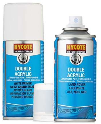 Hycote Double Acrylic Land Rover Fuji White Spray Paint 150ml + White Primer Kit