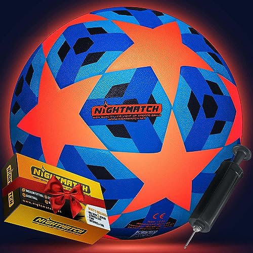 NIGHTMATCH Offizielle Größe 5 Wasserdicht LED Leuchtfußball - Leuchtender Fußball für Nachtspiele, Kinder, Erwachsene - Komplettset mit Pumpe & Extra Batterien