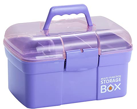 Kinsorcai 11'' Plastic Box Organizer with Removable Tray, Sewing Box Organizer (Purple)