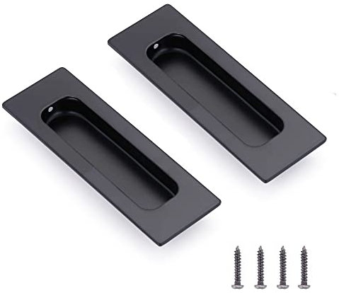 Mogokoyo 2 Stück Edelstahl Muschelgriff Versteckt Möbelgriffe Schubladengriffe Vintage Schiebetürgriff Oval Einlassgriff mit Schraube für Schränke/Schiebetür/Schubladen (Schwarz)