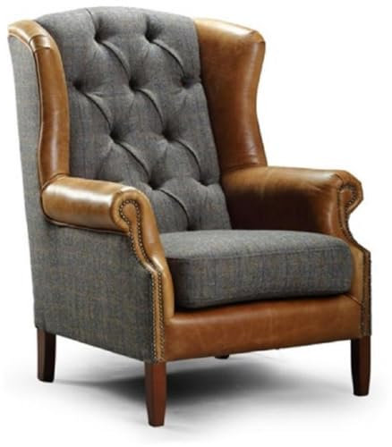 Casa Padrino Luxus Chesterfield Ohrensessel Grau/Braun/Dunkelbraun 83 x 90 x H. 105 cm - Wohnzimmer Sessel mit Echtleder - Chesterfield Wohnzimmer Möbel