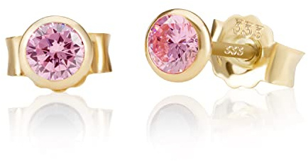 NKlaus Ohrstecker 333er Gelbgold 8 Karat Zirkonia Ø5,0mm für Damen, 2 Stück | Butterfly-Verschluss