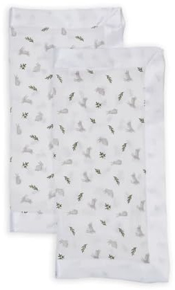 Lulujo Security Lovey Decken, Unisex, weichste, atmungsaktive Baumwoll-Musselin, Sicherheitsdecken-Set mit seidigem Satinbesatz, neutrale Schmusetuch für Mädchen und Jungen, 40,6 x 40,6 cm, Hasen