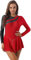 iEFiEL Damen Langarm Ballettkleid Eiskunstlauf Kleid mit Glitzer Kristallen Ballettkleidung Gymnastik Leotard Turnanzug Tanzkostüm Wh Schwarz + Rot XL