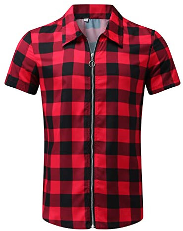 sutelang lurryly Chemise DéContractée à Carreaux pour Hommes Cardigan à Fermeture éClair Chemises à Manches Courtes à Revers T-Shirt Grande Taille Pas Cher