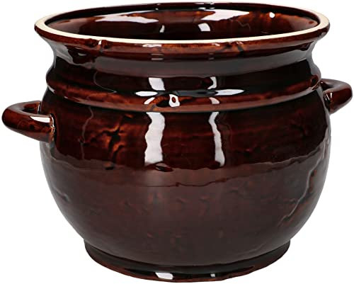 KOTARBAU® Barril de gres 1 L, Marrón, Jarrón de Barro, Recipiente de cerámica con Asas, Olla de Cocina para fermentación, Tarro para fermentar chucrut, Kimchi, Apto para Horno y lavavajillas