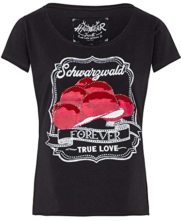 T-Shirt Schwarzwald True Love schwarz | Bollenhut Shirt Damen | Glitzer XL
