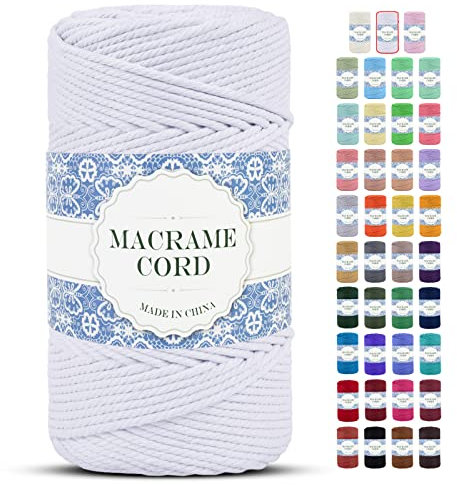 Uiopa Makramee Garn 4mm x 200m Natürliche Baumwollkordel Baumwollseil Baumwollgarn Baumwollschnur, Macrame Cord 4mm für DIY Basteln Stricken Wandbehang Pflanze Aufhänger Boho Deko (Weiß)