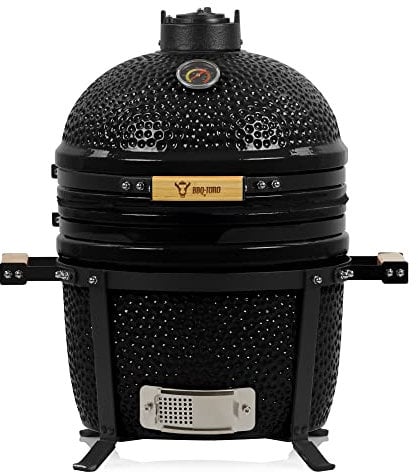 BBQ-Toro Kamado Grill Holzkohlegrill Shiro Ø 39 cm | Schwarz | Mini Holzkohlegrill mit Thermometer & Holzgriffen | Keramikgrill rund | Ceramic Grill Ei, Smoker, BBQ Grillofen, Kamado BBQ
