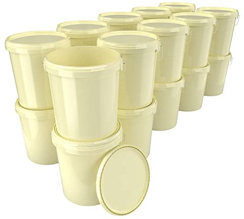 20x Eimer mit Deckel 16 Liter Creme - lebensmittelecht luftdicht und stabil, Leer Eimer mit Griff und Verschluss Deckel für Lebensmittel Chemie Wand Farbe Waschpulver Klebstoffe geeignet