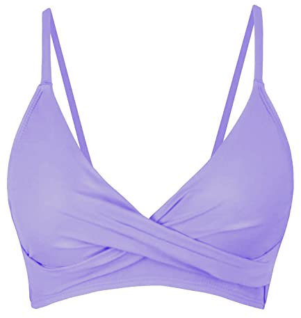 Balasami Damen-Bikini, Push-Up-Bikini, sexy, V-Ausschnitt, verstellbar, geraffte Vorderseite, Badeanzug, nur Oberteil, Flieder, 40