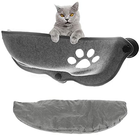 Jackfru Hamac pour Chat - Chaise Longue Suspendue pour Fenêtre, Rebord de Fenêtre, jusqu'à 20 kg (Gris)