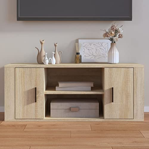 FIRBNUS Mueble TV Moderno Roble Sonoma 100x35x40 cm 4 Compartimentos