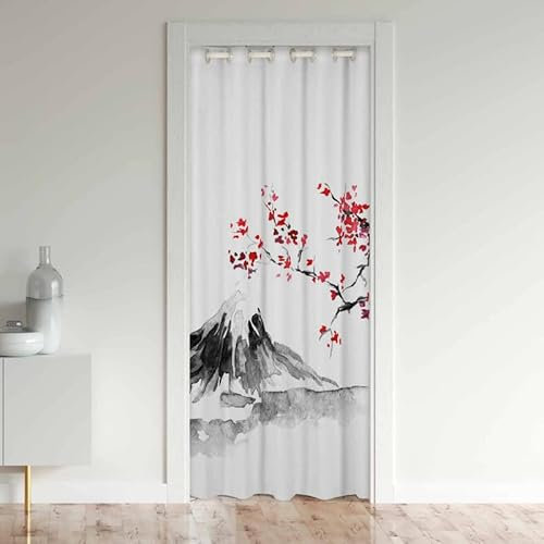 Loussiesd Rideau de porte de style japonais - Motif de cerisier japonais - Isolation thermique - Pour chambre à coucher (1 panneau, 106 x 203 cm)