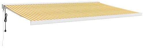 vidaXL Toldo retráctil Aluminio y Tela Amarillo y Blanco 5x3 m, toldo, toldo de Ventana, toldo de terraza, toldo de Patio, toldo retráctil de terraza