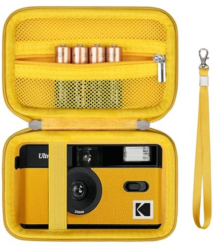 Supmay Hard Travel Case for Kodak F9/1 Shot/Ilford/Corex Reusable Ultra 35mm Film Camera, Protective Storage Carrying Case with Zipper Mesh Pocket for Battery, Film, USB Cable, Yellow