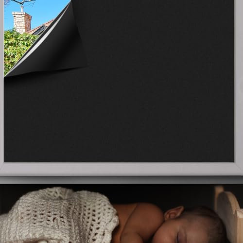 KROMAPOLIS mattierte Fensterfolie - undurchsichtige Privatsphäre schwarzes Glas Aufkleber, kein Klebstoff statische Haftung, Wärmeregulierungs-Fensterfoliene-44.5 x 200