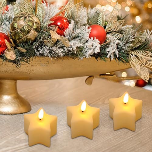 3 Stück LED Teelichter Elektrisch, LED Kerzen Batteriebetriebene, LED Kerzen Flackernde Flamme, Elektrische Teelichter LED für Weihnachten Dekoration, Party Deko, Hochzeit Tischdeko (Pentagramm*3)