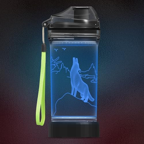 CoolGift Mart Wolf Gifts, Light Up 3D Wolf Water Bottle, 14oz Tritan BPA Free - Gift for Boys Girls- Kids Drinking Cup - Christmas Holiday