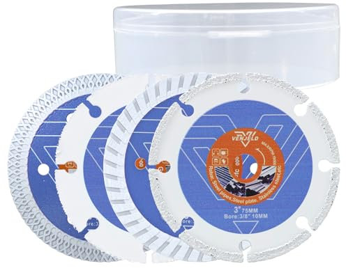 75mm Disco da Taglio Diamantato - 4pezzi Piastrella Disco/Calcestruzzo Disco/Legno Disco/Metallo Disco con Foro 10mm per Piastrella Calcestruzzo Muratura Legno Plastica Metallo Morbido VENJELD