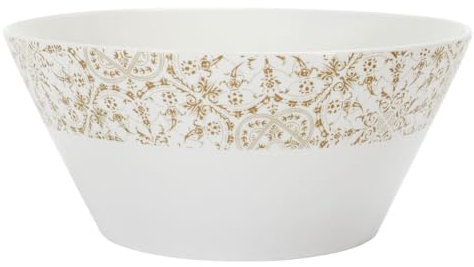 Saladier en Porcelaine Blanche Motif Faïence Doré Ø25cm