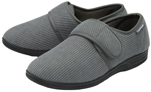 DUNLOP Mens Touch Fastening Slippers – Grey – UK 10
