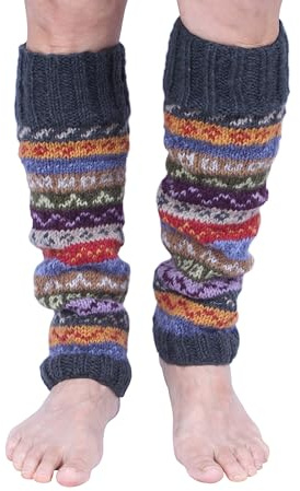 Pachamama 100% Wool Legwarmer Handknitted Fairisle Green Multicoloured Regular Fit Handmade Extra Warm Fair Trade