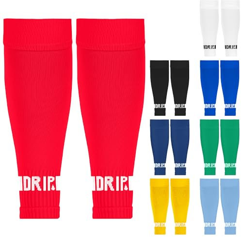 DRIPsox® Football Sock Sleeves Kids, Junior, Women & Men - 1 Pair (M) Red Football Sleeve Socks with Calf Comfort Mesh - Multiple Colours - 3 Sizes (S:13C-3.5, M:4-7.5, L:8+)