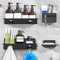 CHARYJOD Shower Caddy 4 Pack, Adhesive Bathroom Shower Shelf No Drill, Bathroom Shower Storage Rack with Hooks, Soap Razor Toothbrush Holder, Kitchen Organiser Shower Accessories Black