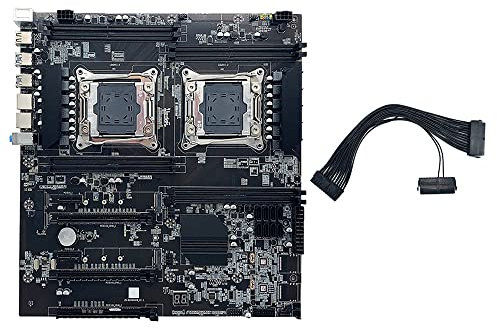 Sefdrert X99 - Placa base de minería de doble enchufe con cable de 24 LGA2011-3, ranuras de memoria DDR4 de doble CPU 8X SATA2.0
