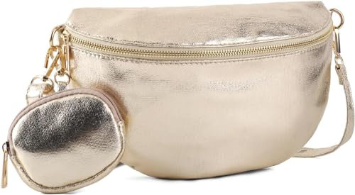 Grand sac banane, sac à bandoulière pour femme, sac banane avec sangle réglable, sac à bandoulière tendance pour course à pied, randonnée, cyclisme, doré, 27.2 cm x 17.8 cm x 3.5 cm, Classique