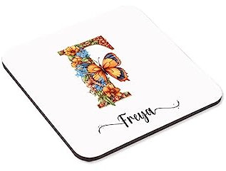 Personalised Floral Initial Name Flowers Monogram Mug Ceramic Mug Tea Cup and Coaster Set Gift