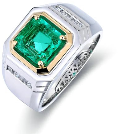 Beydodo Männer Ring Weißgold 585, Verlobungsringe mit 2ct Smaragd Siegelring Trauringe Hochzeit Ring Männer Nickelfrei Große 60 (19.1)