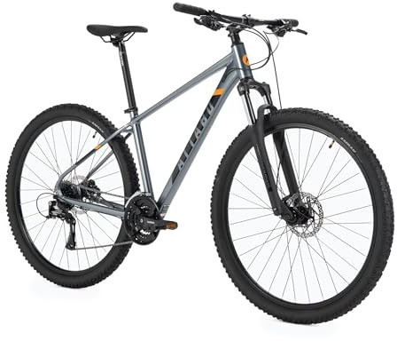 ATTABO Herrenfahrrad Alpe 3.0 mit Aluminiumrahmen 21 Ergonomischer Lenker Hydraulische Scheibenbremsen Graues Mountainbike mit 29 Rädern mit Zubehör Verstellbarer Sattel 24-Gang Schaltung