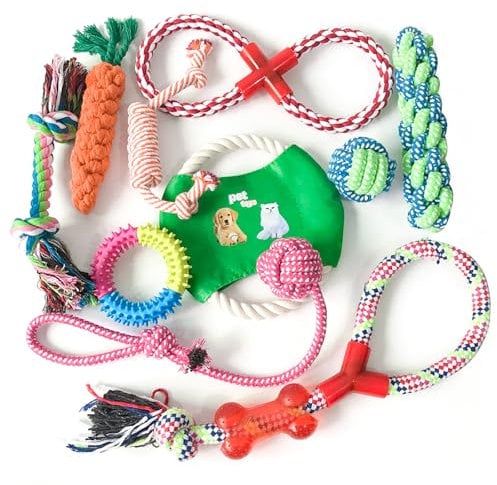 Home-X 10 Pcs Interactive Chew Toys for Dogs, Teething Dog Toy Set, Indestructible Rope Dog Toys, Dog Frisbees and Dog Balls, Gifts for Small and Medium Dogs