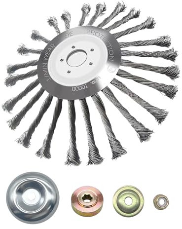 Viilich Unkrautbürste Wildkrautbürste 255 x 25,4 MM Kegel Unkrautbuerste Profi Wildkraut Fugenbürste Motorsense Drahtbürste Stahl Rundbürste,mit 4 Stück Adaptern,für Unkrauttrimmer Garten (10 Zoll)