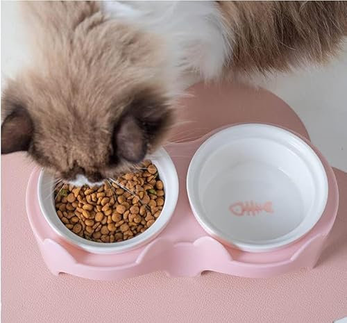 Dog Bowls Cat Food Bowl Removable Non-Spill Ceramic Food and Water Bowls Non-Slip for Small Dogs and Cats (Pink)