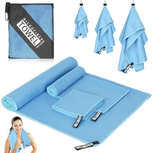 Lot de 3 Serviettes Microfibre - 180x80cm Grande Bain & 80x40cm+30x60cm Petites Main - Pour Piscine, Sport, Musculation, Fitness, Plage, Sauna, Camping, Voyage