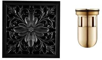 YUCHUANGYE Bodenablauf Badezimmer Schwarzer Abfluss Messing Quadratischer Duschraum Bodenablauf Siphon Abfallgitter Mit Haarabläufen 10 * 10cm Bodenablauf Dusche(G2)