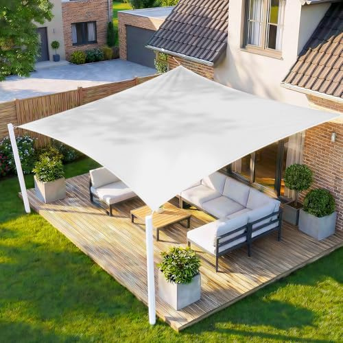 HENG FENG Toldo Vela de Sombra Rectangular 4x6m, PES 160 g/m² Impermeable, 95% Bloqueo UV, para Exterior en Terraza, Jardín, Patio - Incluye Cuerda de Fijación - Blanco