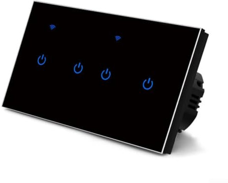 Smart WiFi Touch Switch, Touch Light Switch Tempered Glass Panel LED Light Switch, Smart Light Switches(4 Gang-Black)